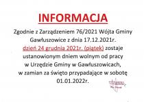 24.12.2021r. dzień wolny od pracy.
